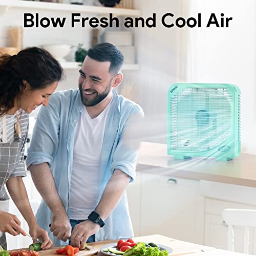 shinic 10" Tabletop Box Fan for Bedroom, 2 Speeds, Quiet Table Fan with Strong Airflow, Energy Efficient Small Box Fan, Po...