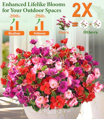 Yastouay Artificial Flowers for Outdoors UV Resistant, 12 Bundles Realistic Fake Outdoor Hibiscus Flowers Artificial Outdo...