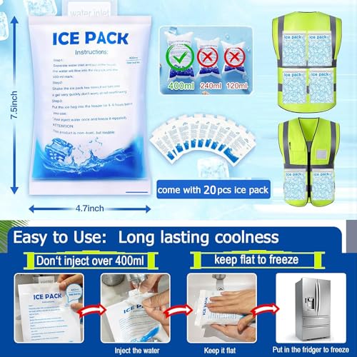 YITIAOYU Cooling Safety Vest with 20pcs Gel Ice Packs - Cooling Vest for Men Women Ice Reflective Cool Vest for Hot Weather