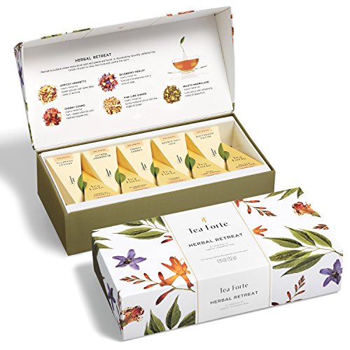 Tea Forte Premium Petite Presentation Box Gift Set Sampler, 10 Count, 2 of Each Blend Individually Wrapped Handcrafted Pyr...