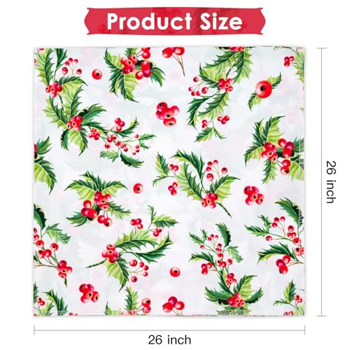 WRAPAHOLIC 26" Reusable Christmas Gift Wrap - 1 Piece Berry and Holly Natural Cotton Reusable Fabric Gift Wrap Christmas F...