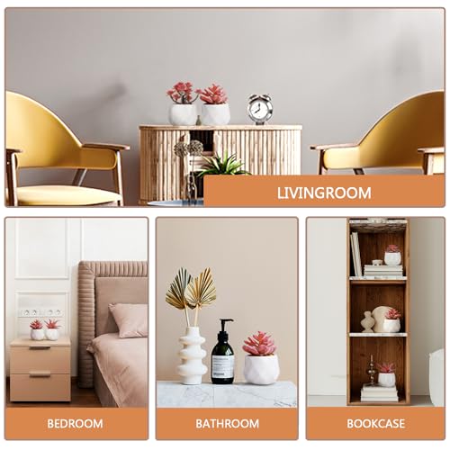VIVERIE Mini Faux Succulents Plants Artificial in Pots-Rose Pink Desk Accessories, Small Fake Succulents Plants for Home D...