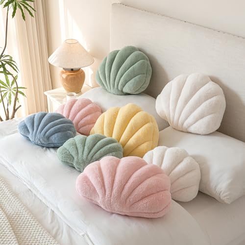 Znhinery Shell Pillow, Seashell Throw Pillow with Soft Rabbit Plush for Couch Bed, Shell Shaped Decorative Ocean Pillow St...