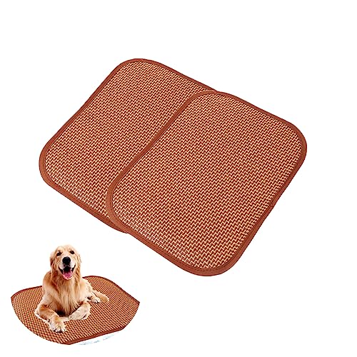 UtySty 2 Pack Cat Cooling Mat Self Cool Pad Seats Summer Bamboo Rattan Woven Sleeping Rest Mats for Pets Puppy Dog Kitty K...