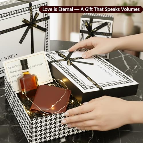 Giftilious Gift Box Set -(3 Sizes) Sturdy Gift Boxes with Lids for Presents - Elegant Black/White Boxes for Gift Wrapping
