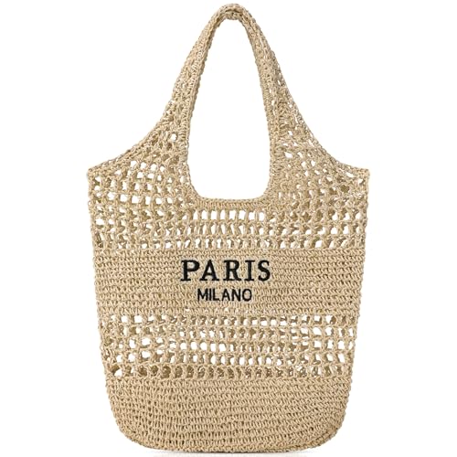 Pleneal Beach Bags for Women - Women Beach Tote Bag, Summer Mesh Hollow Straw Tote Bag for Holiday Market