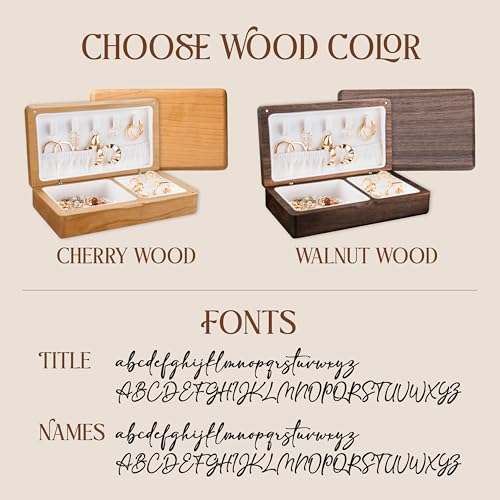 Customization Mill Personalized Wooden Jewelry Box with 1 Custom Birth Flower - Engraved Keepsake Organizer for Rings & Ne...