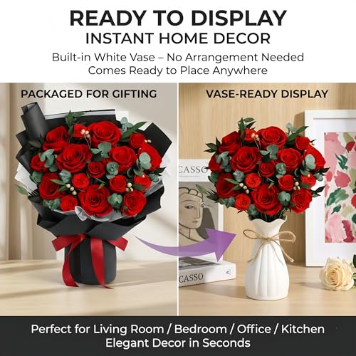 XTYFJGVA 16 Preserved Red Roses Bouquet, Flowers for Delivery, Real Roses That Last 1-3 Years, Birthday Gifts for Women, F...