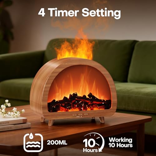 Diffuserlove Fireplace Essential Oil Diffuser Flame Aromatherapy Scent Diffuser Oil Machine Cool Mist Humidifier Colorful ...