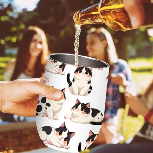 BQXH Cute Cat Tumbler With Lid and Straw, 12 oz Stainless Steel Insulated Water Bottle Coffee Mug, Gifts for Cat Lovers, T...
