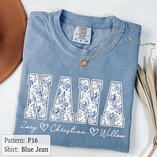 NAZENTI Personalized Floral Mama Grandma Shirt with Kids Name, Custom Gifts for Mom Grandma, Mother’s Day Shirt for Women