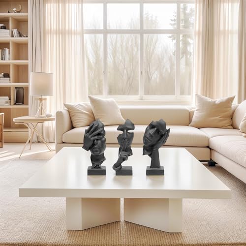 aboxoo 3 Pcs Thinker Statue, Silence is Gold Abstract Art Figurine, See No Evil Hear No Evil Speak No Evil Statues, Modern...