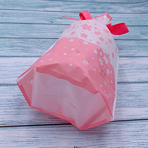 VIFOME Treat Bags,24pcs Party Favor Bags Pink Sakura Gift Bag Plastic Drawstring Bag Gift Wrapping Package for Candies Goo...