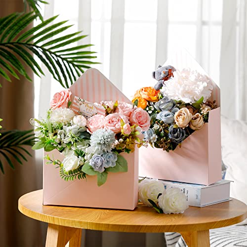 Geyee 10 Pcs Mother's Day Florist Bouquet Envelope Boxes Pink Flower Bouquet Packaging Gift Paper Wrapping Flower Bags for...