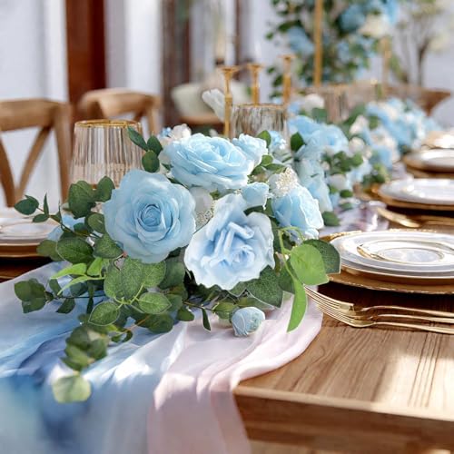 ZIFTY 5Pcs 32.5FT Blue Flower Garland Fake Flower Vines Faux Artificial Floral Garland Hanging Rose Ivy for Wedding Decort...