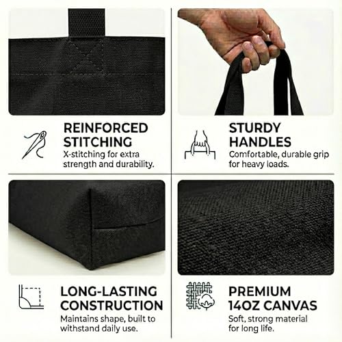 BasicList Extra Large Canvas Tote Bag - Big Reusable Grocery Shopping Heavy Duty Foldable