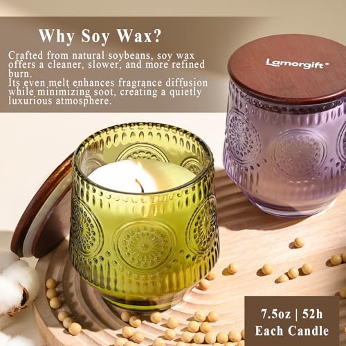 2 Pcs Soy Wax Scented Jar Candles Set, Sandalwood Sage & Citrus Lavender- Scented Candles for Home, 7.5oz Each, Up to 52 H...