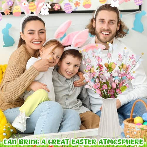 Maysing 12 Pcs Artificial Easter Bunny Picks Stems Spring Berry Floral Tree Branches with Easter Egg Twig Branches Butterf...
