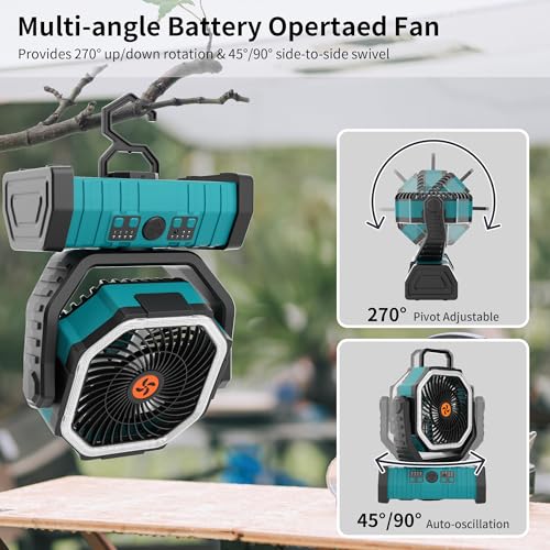 TDLOL 20000mAh Outdoor Camping Fan Battery Operated,Portable Rechargeable Battery Powered Fan with LED Light,360°Oscillati...