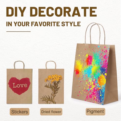 LIHOMR Gift Bags 8.25" X5.9 X3.15 100pcs Brown Kraft Paper Bag with Handles for Small Business Christmas Bulk, Wedding, Pa...