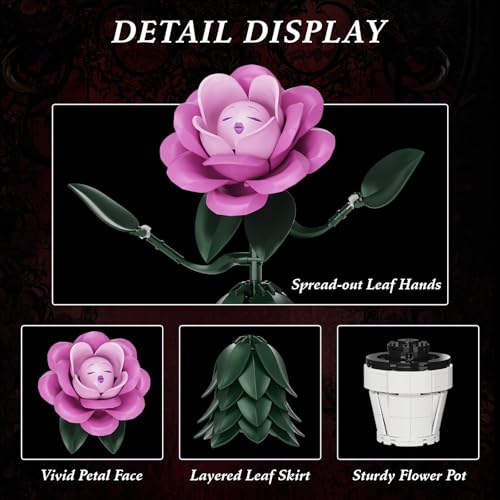 Wonderland Flower Building Sets Compatible with Lego Flowers Botanicals for Adults, Girls, Women and Fans - Pink Rose Flow...