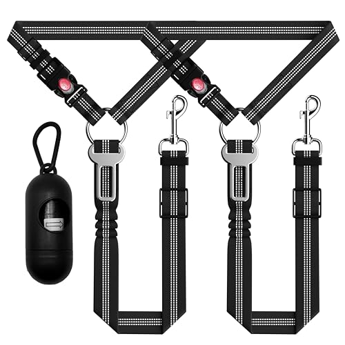 Seyezo Dog Car Seat Belt Set - 3 Piece Retractable Harness, Adjustable Reflective Seatbelt for Vehicle Headrests, Safety R...