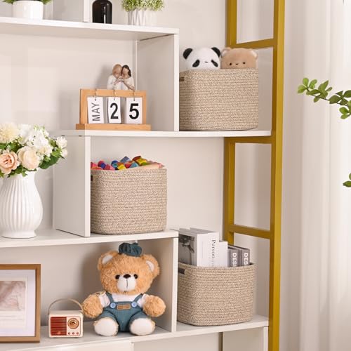 Degeyoyo 3 Pack Cube Storage Bin, 9”x9”x7” Cotton Rope Woven Baskets for Organizing Toys Clothes Towels, Square Gift Stora...
