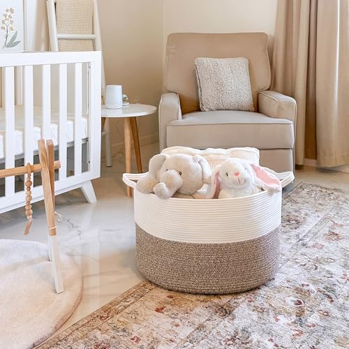 INDRESSME XXXLarge Blanket Basket for Living Room 21.7" x 21.7" x 13.8"-Storage Basket with Handle for Organizing Toy Pill...