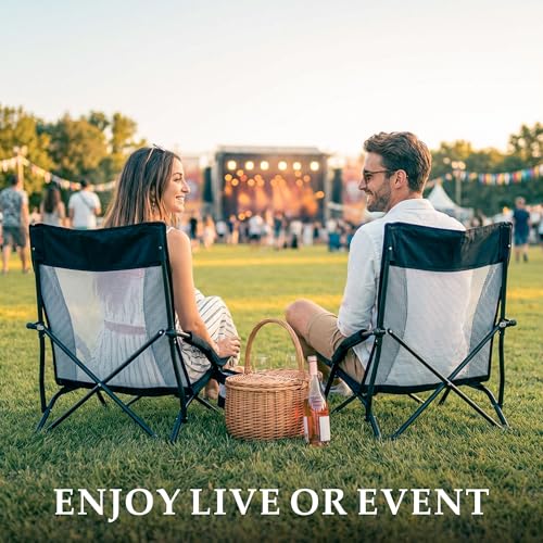 ARURU Low Folding Beach Chairs for Adults 2 Pack, Portable Lightweight Sling Beach Camping Chair with Cup Holder,Armrest,F...