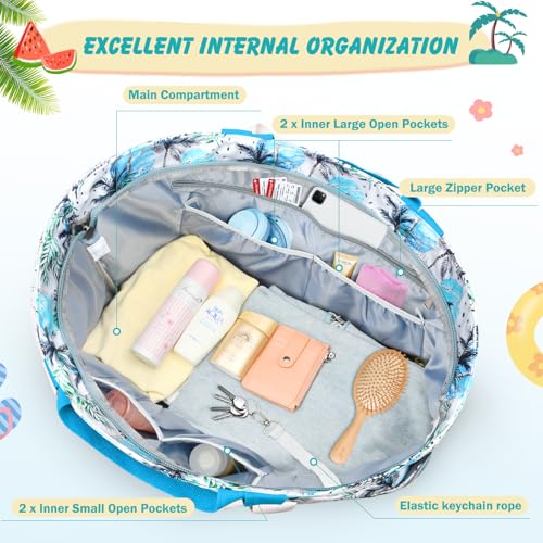 ZENTREON Extra Large Beach Bags for Women, Waterproof Beach Tote Bag with Zipper and Wet Pocket, Foldable Swim Pool Bag