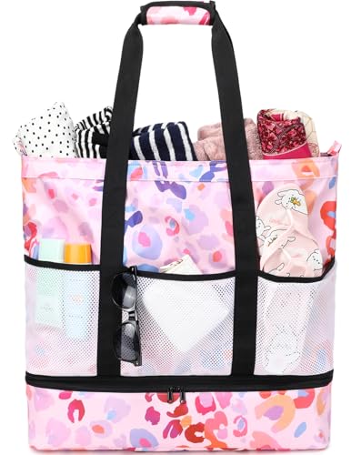 JIANYA Beach Bag Women Waterproof Sandproof Beach Tote Bags with Cooler Top Zipper Large Totes for Pool Travel Daily