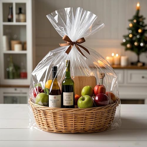 Morepack Large Cello/Cellophane Bags,30x 40 Inches Clear Basket Bags OPP Plastic Cellophane Wrap for Gift Baskets Packagin...