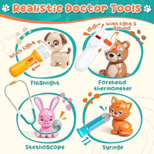 Lehoo Castle Veterinarian Playset for Kids Girls, Pretend Play Toys for Toddlers 1-3, Critter Clinic Toy with Keys, Doctor...
