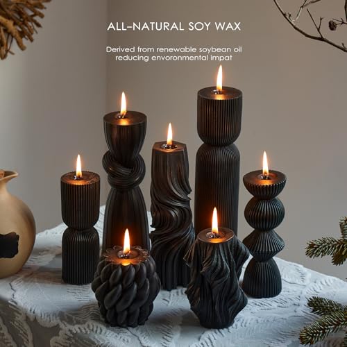 7-Pack Pillar Candles - Soy Wax Handmade Ribbed Candles for Home Decor, Housewarming Gift, Shelf & Table Decor - Aesthetic...