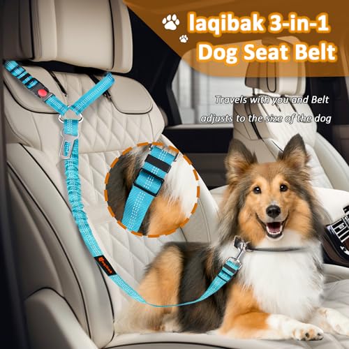 Removable Dog Seat Belt Harness for Car, 3 in 1 Pet Dog Car Seatbelt Leash, Retractable Restraint Secures to Vehicle Headr...