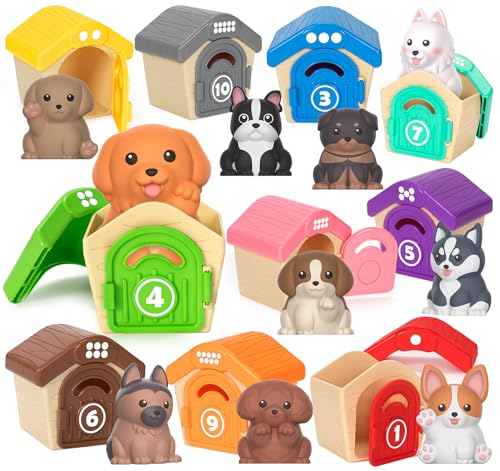 Aigybobo Learning Toys for Toddlers 1 2 3 Year Old, 20 Pcs Pet Dog Toys for Kids, Animal Counting Matching Sorting Fine Mo...