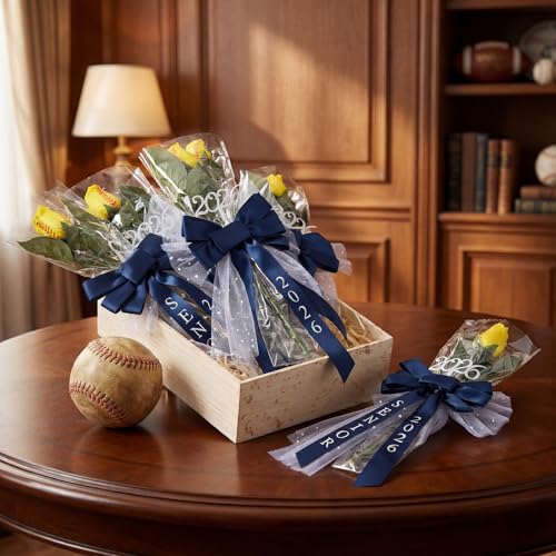 Suncalla 6 Pcs Senior 2026 Softball Rose with Bows Artificial Fake Softball Flower Gifts Graduation Senior Night Gifts Bas...