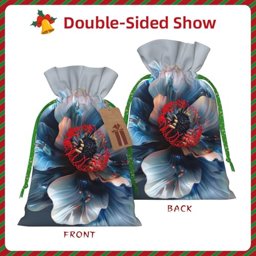 WXYBMDP 3D Flower Print Christmas Drawstring Bags Xmas Candy Bags Reusable Party Gifts Wrapping Bags