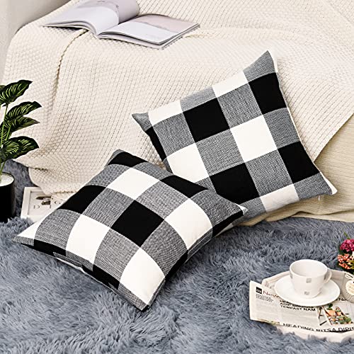 Tosewever Set of 2 Buffalo Check Plaid Pillow Covers, Farmhouse Rustic Pillow Cases, Cotton Linen Throw Pillow Covers Cush...