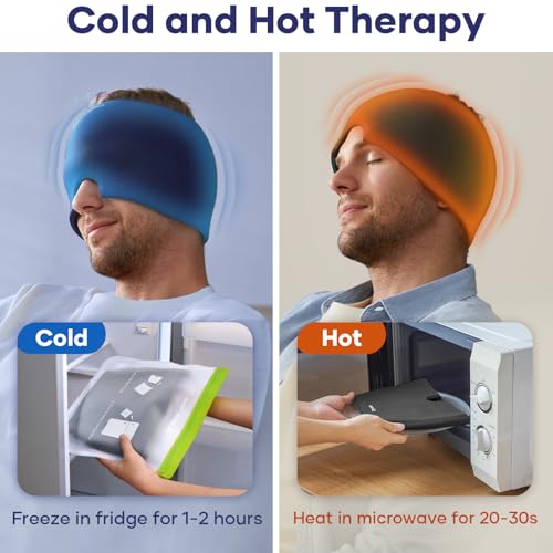 Qnoon Migraine Relief Cap, Headache Relief Cap Mask Products, Cooling Odorless Gel Ice Head Wrap for Tension, Stress,Hango...