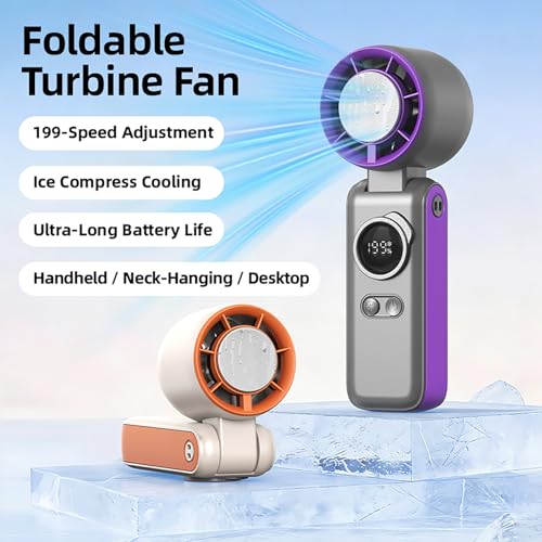 Portable Handheld Turbo Mini Fan with Semiconductor Ice Cooling,5 Gear Strong Wind,6000mAh Rechargeable Personal fan, Batt...