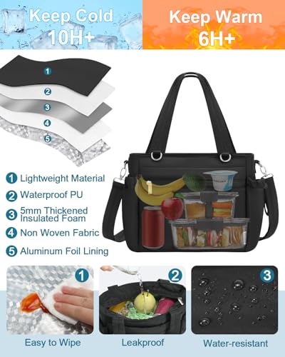 Lunch Box for Women Lunch Bag Tote - Soft Lightweight Large Lunchbox - Insulated Cooler Bag with Adjustable Shoulder Strap...