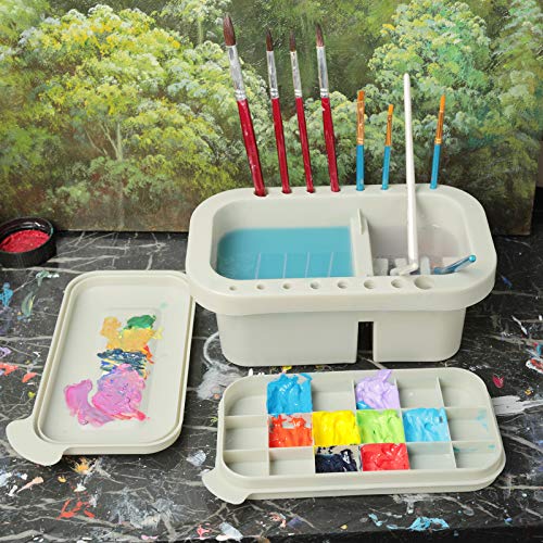 MyLifeUNIT Paint Brush Cleaner, Paint Brush Holder and Organizers with Palette for Acrylic, Watercolor, and Water-Based Pa...
