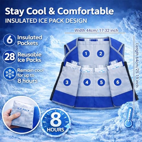 Cooling Vest for Men & Women, Ice Vest with 28 Reusable Ice Packs, High Visibility Reflective Adjustable Ice Jacket for Wo...