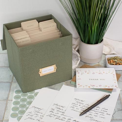 ZICOTO Beautiful Greeting Card Organizer Box With Dividers - Sturdy Linen Storage Box Easily Organizes All Your Greeting C...
