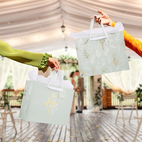 Beautiful Gift Bags Set of 2 - Large 13" Bags with Handles incl. Matching Tissue Paper, Cards & Stickers - Reusable and Pe...