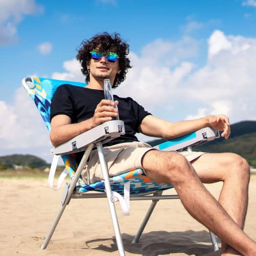 SUNNYFEEL Oversized Tall Folding Beach Chair Lightweight, 17" Portable Sand Chair for Adults Heavy Duty 500 LBS with Cup H...