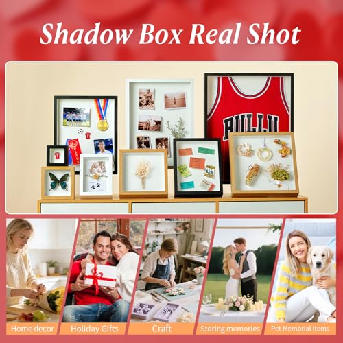 MUXIUNT 5x5 Shadow Box Picture Frame Display Case with Soft Linen Back-Thickened Panel,Small Mini Brown Deep Shadow Memory...