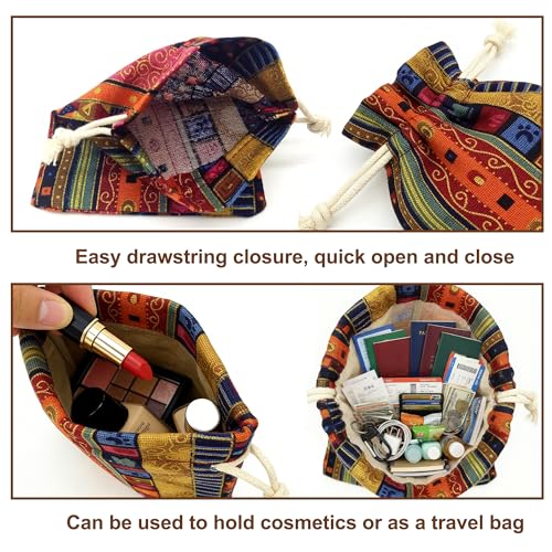 GALAOMA 12pc Egyptian Style Jewelry Coin Pouches Aztec Print Drawstring Gift Bag Party Accessories Brocade Cotton Sachet C...