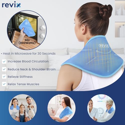 REVIX Neck Ice Pack Wrap – Reusable Hot Cold Gel Pack for Neck and Shoulder, Large Flexible Design with Soft Plush Lining,...